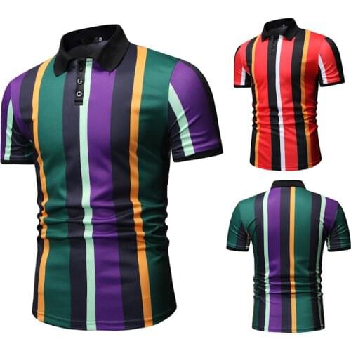Mens Summer POLO Shirts with Casual Stripes and Contrasting Patchwork Colors with Lapels