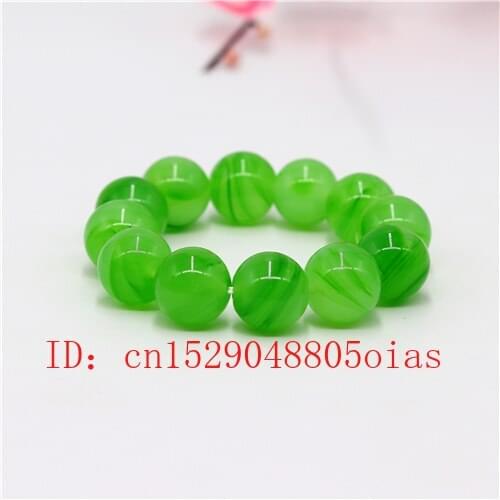 18mm Natural Green Agate Jade Bead Bracelet Bangle Charm Jewellery Fashion Accessories Carved Amulet Gifts for Women Men
