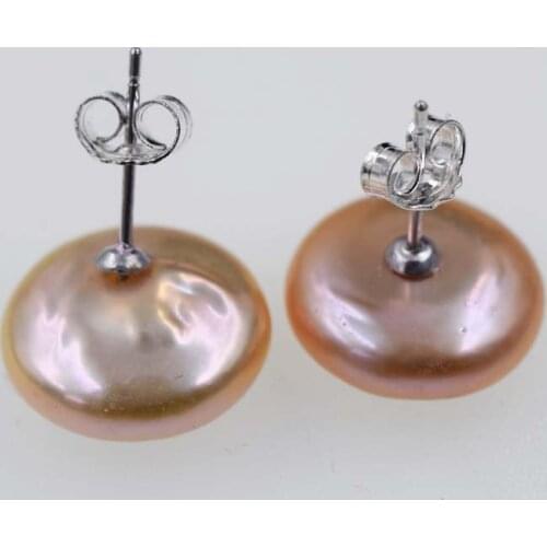 One pair white pink 13-15mmcoin AA freshwater pearl earrings wholesale beads FPPJ nature