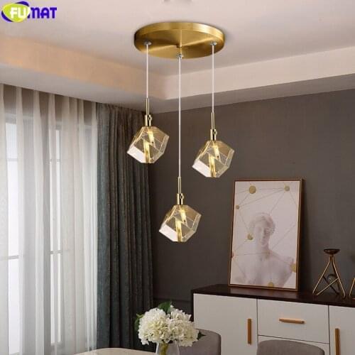 FUMAT Ice Square Crystal K9 Pendant Lamps Luxury Hanging Light Fixture For Dinning Room Bar Multi LED Heads Nordic Mondern Style