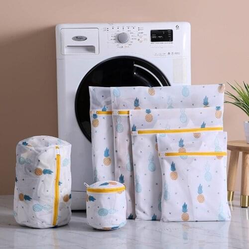 Polyester Mesh Laundry Washing Bag Dirty Clothes Blue leaves Pineapple Cactus Printing Bag 6 pcs/set