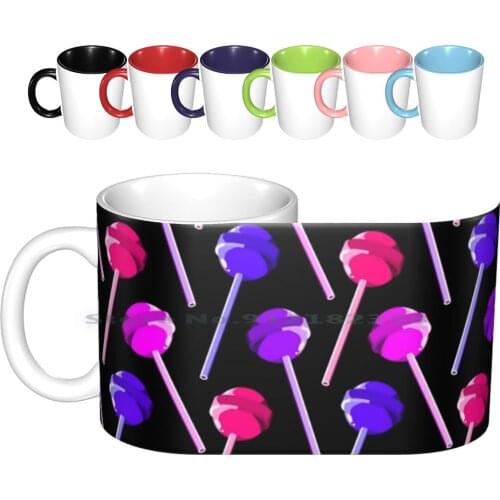 Poppin Lollipops Ceramic Mugs Coffee Cups Milk Tea Mug Lollipop Sweets Candy Pink Purple Pattern Repeat Custom Vector Colour