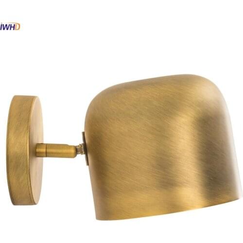 IWHD Nordic Copper Retro Wall Lights Fixtures For Living Room Bathroom Mirror Light Wooden Vintage Wall Lamp LED Applique Murale