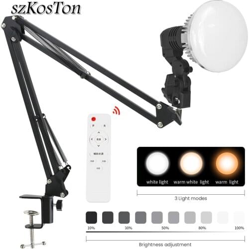 155W E27 Photography Lighting LED Light Lamp Bulb With Long Arm Holder Remote Control For Live Stream Video Photo EU US Lamp