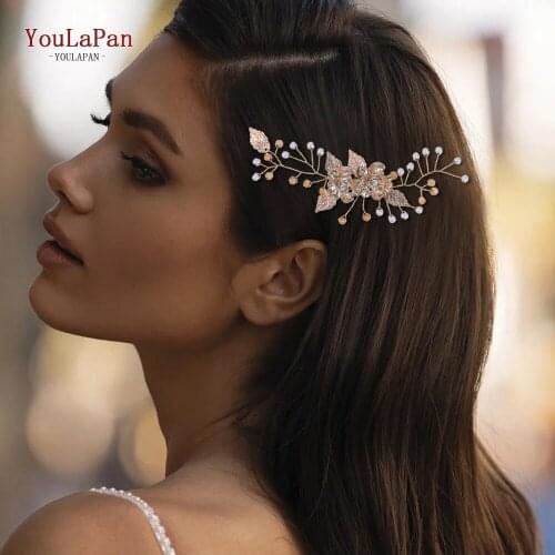 TOPQUEEN HP134 Golden Wedding Hair Pins Pearl Bridal Hair Clips Alloy Flower Hair Comb for Wedding Hair Accessories for Brides