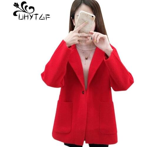 UHYTGF Quality Mink Cashmere Knitted Spring Autumn Jacket Women Solid Color Wild Loose Plus Size Coat Casual Cardigan Female 940