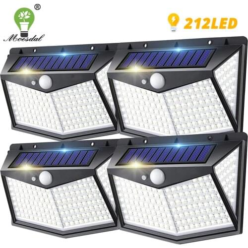 212 LED Solar Outdoor Wall Light 3 Modes Motion Sensor 270° Lighting Angle Fence Light Suitable for Courtyard Fence Garden Path