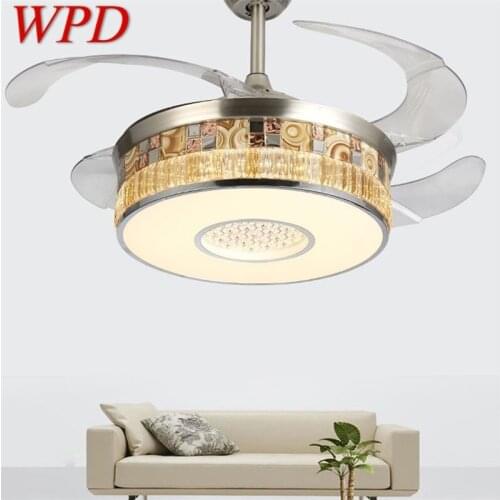 WPD Ceiling Fan Light Invisible With Remote Control Modern Luxury Gold Figure LED Lamp For Home