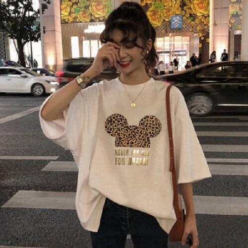 2020 Popular Lazy Style Retro Net Red Flash Women Clothing Tops Short Sleeve T-shirt Female Black Student Leopard Cartoon Tshirt