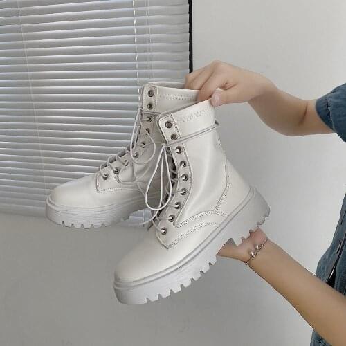 Platform Women Boots White Chunky Punk Shoes Mtortocycle Gothic Boots for Women Shoes Short Ankle Boots Woman Combat Boot Female