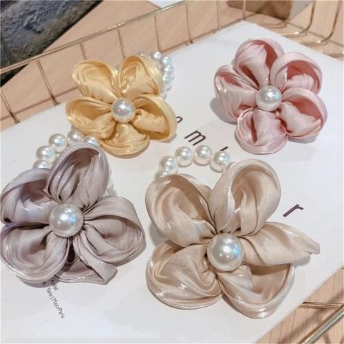 Women Elastic Hair bands Hair tie Girl Yarn Solid Flower Pearl Korean Hair Accessories Handmade Head bands Horsetail Wholesale
