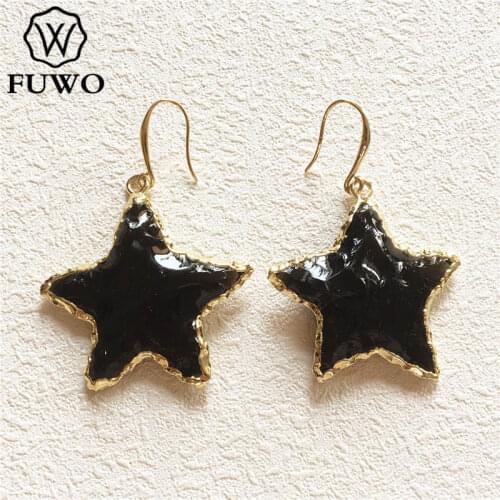FUWO Female Elegant Natural Obsidian Drop Earrings Pentagram Teardrop Earrings For Women Party Wedding Gift Wholesale ER260