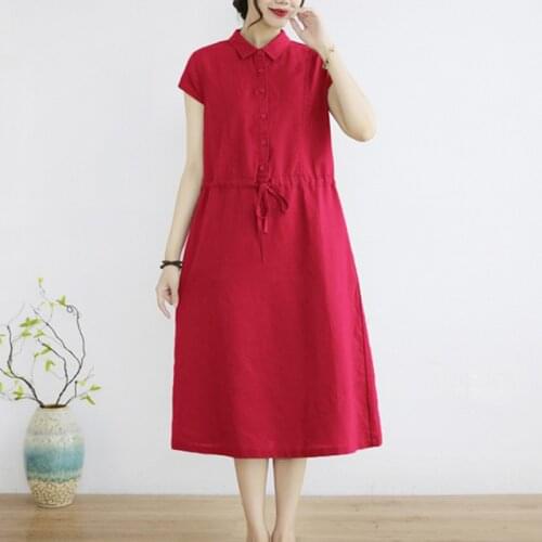Korea Style Fashion Blouse Dress 2021 New Arrival Women Casual Loose Summer Midi Dress Draw String Slim Office Lady Work Dress