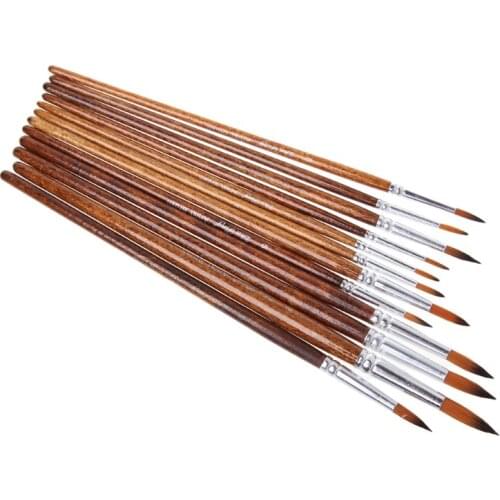 12Pcs Artists Paint Brush Set Nylon Hair Acrylic Watercolor Round Pointed Tip U4LD