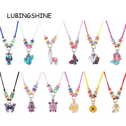 12pcs/lot Women Unicorn Butterfly Daisy Sun Flower Pendant Necklace Chokers Braided Adjustable Rope Chain Kids Jewelry Wholesale