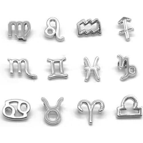 12Pcs Zodiac Sign 12 Constellation Pendant Mixed Round for DIY Bracelets Necklaces Earrings Jewelry Making