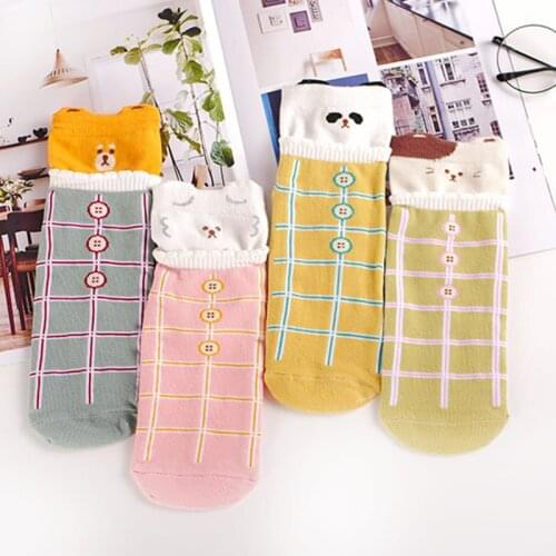 2021 Kawaii Cartoon Socks Female Korean style Novelty Funny Socks Slippers Panda Cat Candy Color Cotton Socks Gifts Popsocket