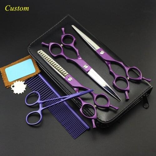 Custom 5 kit japan steel 6.5 inch color Pet dog grooming hair scissors cutting shears pet thinning barber hairdressing scissors