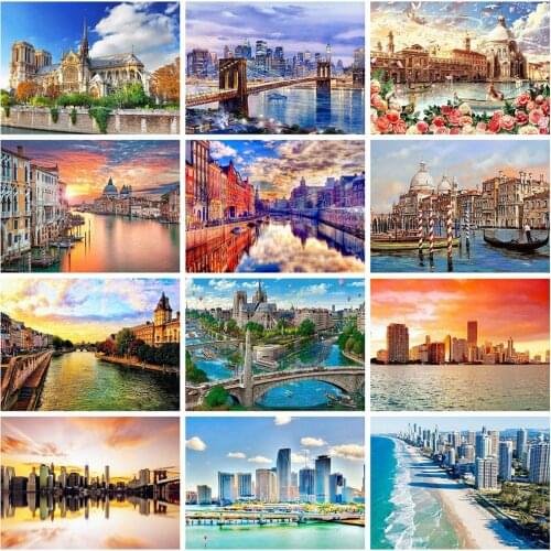 5D Diamond Painting Landscape Full Square/Round Drill Embroidery Cross Stitch City Picture of Rhinestone Crafts Home Decor