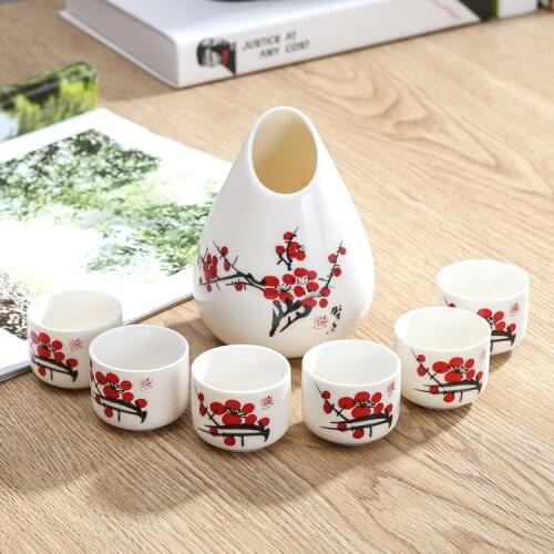7pc Cups Ceramics Sake Cup Jug Japan Wineglass Set Winebowl Small Ceramic Wine Glass Home Office Flagon Liquor Cup