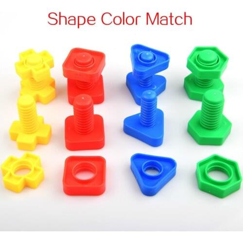 8PCS Screw Building Blocks Nut Shape Match Puzzle Toys For Children Infant Montessori Shape Color Recognize Educational Toys