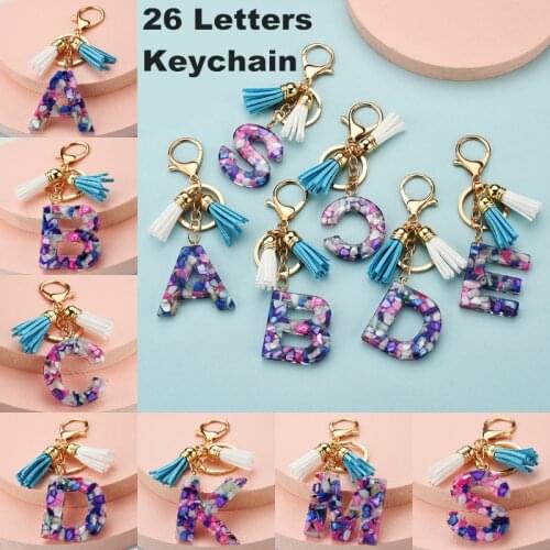 ZOSHI 26 Letters Tassel Keychains for Women Gradient Petal Acrylic Key Chain Bag Charm Love Gift Pendant Key Ring Holder
