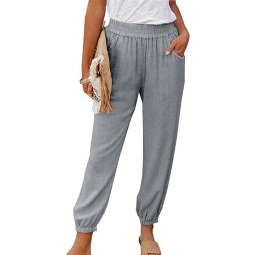 Fashion Women Pants High Waist Ankle Tied Casual Women Elastic Waistband Pockets Ankle Length Trousers for Spring/Summer 2021