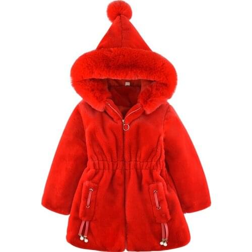 Kids 4-14 years girls fashion 2020 fall winter thicken warm fur coats fur collar Hooded jacket casual parkas clothes teenage red