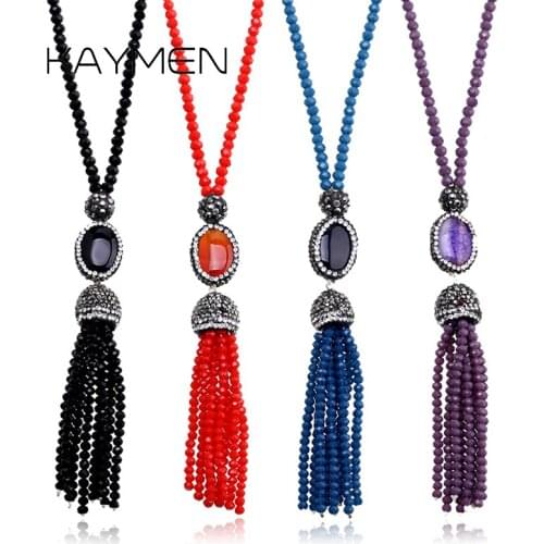 Fashion Sweater Chain Necklace Pendant for Girls Crystal Beads Rhinestones Strands Long Necklace Statement Pendant Jewelry 1644