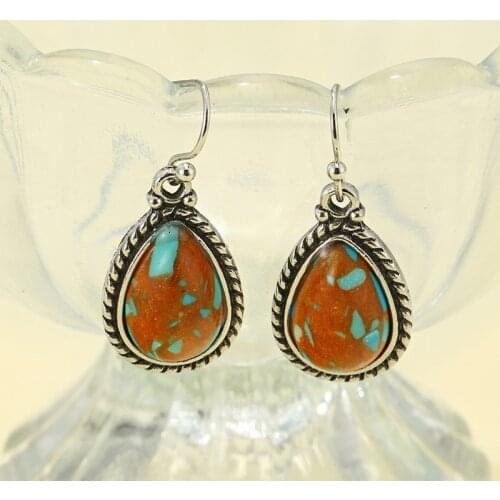 Ethnic Indian Colorful Stone Drop Earrings For Women Brinco Turquoises Antique Carved Dangle Earrings Retro Bohemia Jewelry