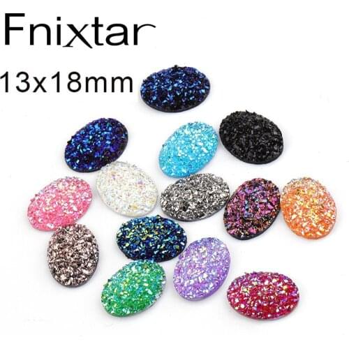 Fnixtar Multicolor Resin Cabochons Drusy Resin Dome Seals Cabochon Oval AB Color Jewelry Accessories 13*18mm 20Piece/lot