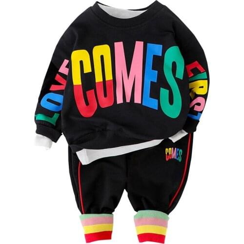 Baby Boy Clothes Set Spring Sports Girl Color Letter Printing Loose Casual Sweater Pants 2PCS For Kids 0-4 Yrs Children Costume