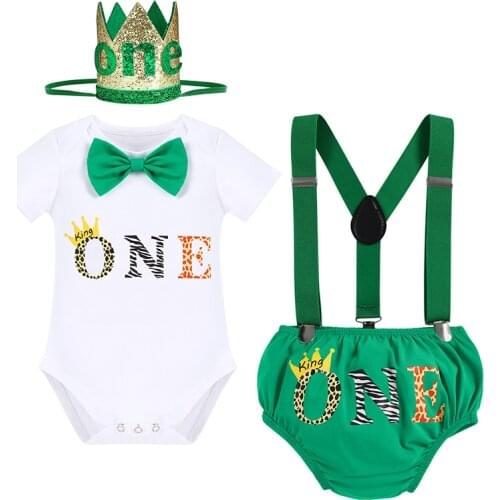 Newborn Baby Boys Clothes Set Toddler Kids Four-Piece Childrens Birthday Lion Series Cake Smash Themed Party