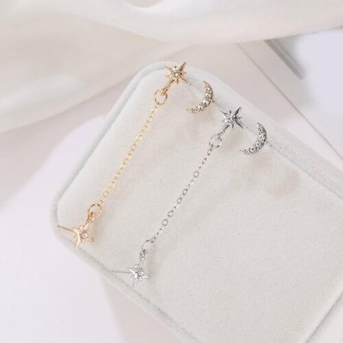 1 Pair Lovely Gold Stainless Steel Double Star Moon Stud Earrings for Women Korean Earrings Set 3 ear Hole Jewelry Accessories