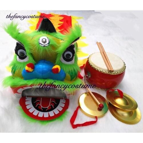 5-10 age common Kid Lion Dance gong Drum Mascot Costume 14inch Cartoon Props Sub Play Parade Outfit Sport Traditional