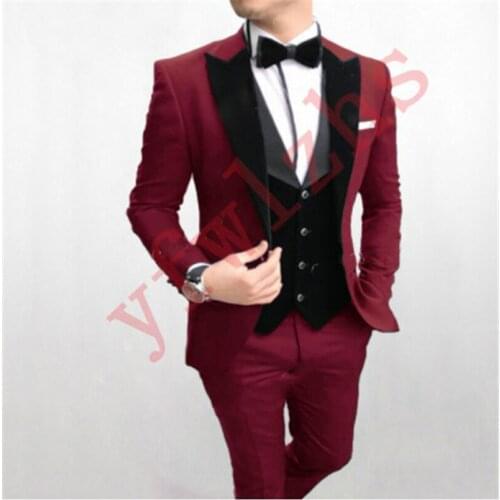 Handsome Groomsmen Peak Velveteen Lapel Groom Tuxedos Mens Wedding Dress Man Jacket Blazer Prom Dinner (Jacket+Pants+Tie+Vest)13