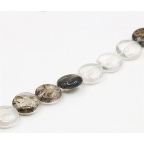 12mm 14mm Natural Black Watermelon Tourmaline Crystal Button Coin Round Beads Glass Beads Loose Beads Jewelry Making15inch Y166