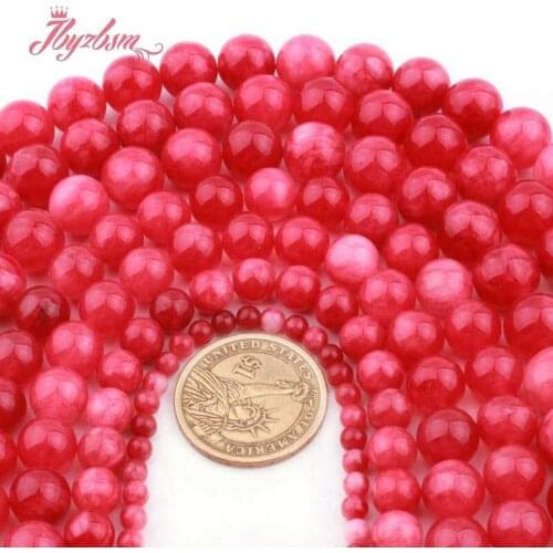 6,8,10,12,14mm Round Candy Red Jades Smooth Loose Ball Stone Beads For DIY Necklace Bracelets Jewelry Making Strand 15"