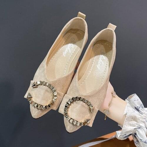 Hot Sale Kidsuede Womens Flat Shoes Hanging Metal Loafers Womens Shoes Womens Loafers Womens Casual Walking Shoes New Style