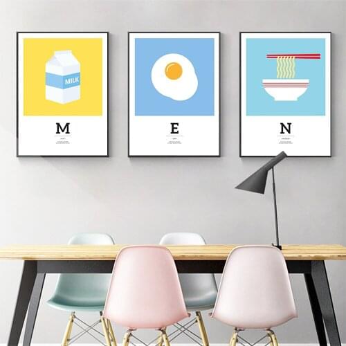 Cartoon Milk Noodles Egg Quotes Poster Kids Room Decorative Canvas Painting On The Wall Picture for Kitchen Dining Room