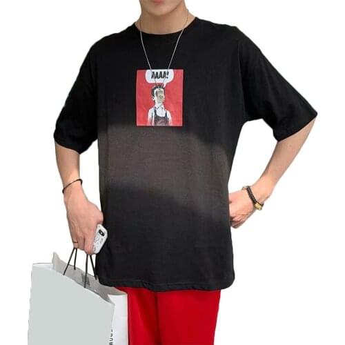 Men Cartoon Short Sleeve Round Neck Breathable Loose T-shirt Tee Top Blouse