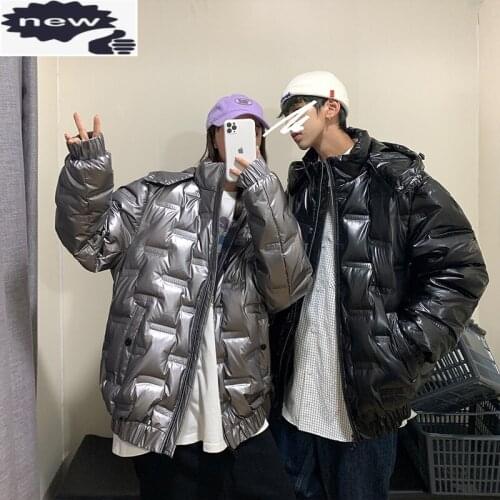 Men Women Lovers Winter Coat Thick Warm White Duck Down Stand Collar Loose Hooded Cold Jacket Fashion Punk Mens Overcoat