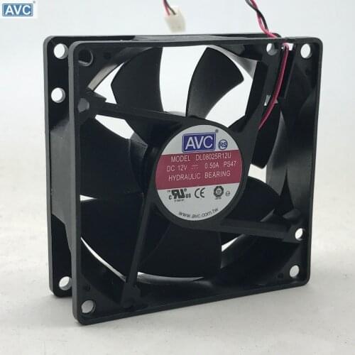 For AVC 8025 80mm x 80mm x 25mm DL08025R12U Hydraulic Bearing Cooler Cooling Fan 12V 0.50A 2Wire 2Pin Connector