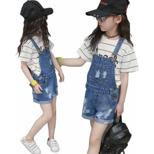 Denim Overalls Kids Girls shorts 2021 Summer Cotton Material Teenage Girls Childrens Baby Pants Ripped Jeans shorts