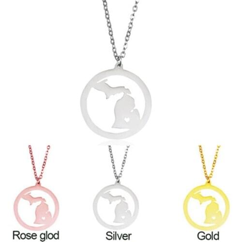 Stylish and simple creative Michigan pendant Stainless steel American map necklace 2019 cross-border hot sale jewelry