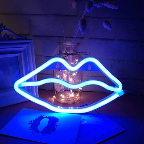 LED Light Lip Shape Neon Ambience Light Wall Art Decor Acrylic Battery Powered Night Lamp for Living Room Garden