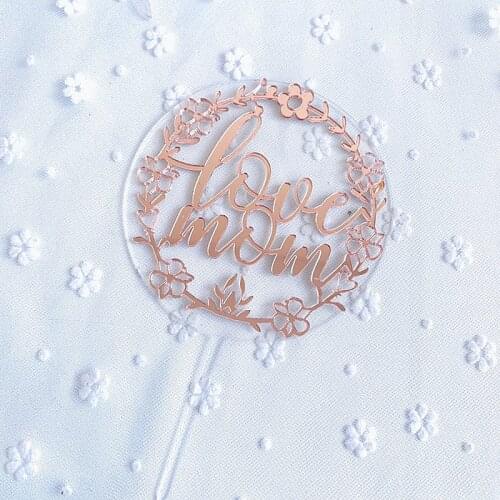 New Acrylic Love Mom Cake Topper Mothers Day Birthday Party Favors Decoration Supplies Cake Decorating Tools Baking Accessories