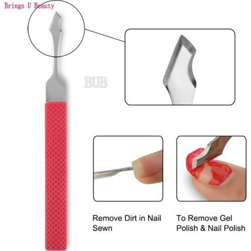 Professional Polygon Dual Use Stainless Steel Cuticle Pusher Remover Cutter Trimmer with Anti-skid Rubber Grip Handle