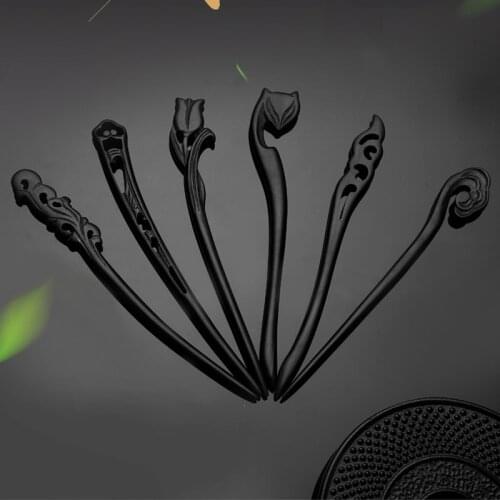 Hand-carved Black Ebony Wooden Hairpin Hair Sticks For Women Girl Hairclip Bridal Wedding Hair Accessories Headwear Jewelry