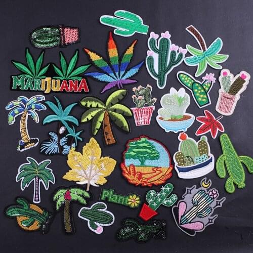 Cactus Embroidered Patches for Clothing Fusible Coconut Tree Sewing Application Sew on Patch Diy Iron-on Applique on Clothes